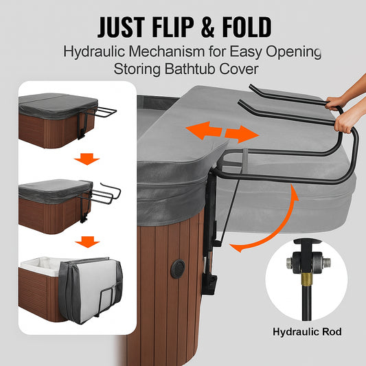 Hot Tub Cover Lift, Spa Cover Lift, Hydraulic, Height 84.07cm - 104.9cm Width 134.87cm - 234.95cm Adjustable, Installed Underneath on one Sides, Suitable for Various Sizes of Hot Tubs, Spa