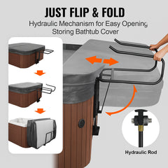 Hot Tub Cover Lift, Spa Cover Lift, Hydraulic, Height 84.07cm - 104.9cm Width 134.87cm - 234.95cm Adjustable, Installed Underneath on one Sides, Suitable for Various Sizes of Hot Tubs, Spa