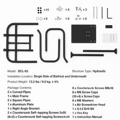 Hot Tub Cover Lift, Spa Cover Lift, Hydraulic, Height 84.07cm - 104.9cm Width 134.87cm - 234.95cm Adjustable, Installed Underneath on one Sides, Suitable for Various Sizes of Hot Tubs, Spa