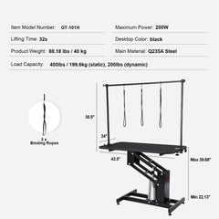 109cm Hydraulic Pet Grooming Table, Heavy Duty Dog Grooming Arm for Medium/ Small Dogs, Height Adjustable Dog Grooming Station, Anti Slip Tabletop /Dog Grooming Station, Max Bearing 182kg