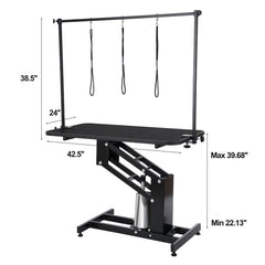 109cm Hydraulic Pet Grooming Table, Heavy Duty Dog Grooming Arm for Medium/ Small Dogs, Height Adjustable Dog Grooming Station, Anti Slip Tabletop /Dog Grooming Station, Max Bearing 182kg