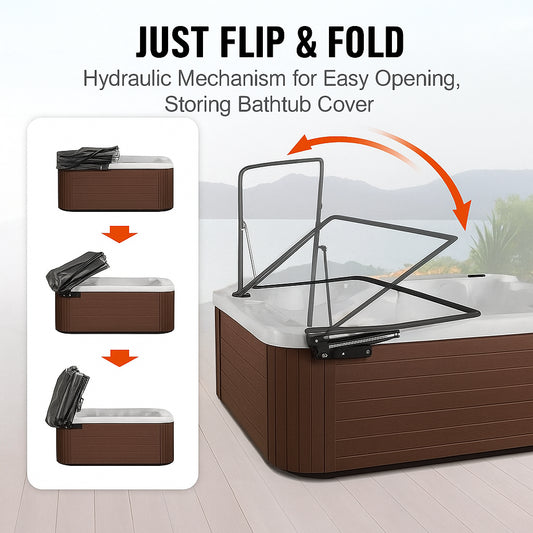 Hot Tub Cover Lift, Spa Cover Lift, Hydraulic, Width 175.26cm - 254.11cm Adjustable, Installed on Both Sides at the Top, Suitable for Various Sizes of Rectangular Bathtubs, Hot Tubs, Spa