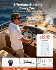 Hydraulic Steering Kit, 90 HP, Hydraulic Steering Helm Pump & Cylinder, with 6.9 MPa/1000 psi Max Working Pressure, Aluminum Alloy Housing, Check Valve, for Outboards Fishing Boats Sailboats