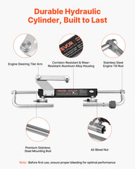Hydraulic Steering Kit, 90 HP, Hydraulic Steering Helm Pump & Cylinder, with 6.9 MPa/1000 psi Max Working Pressure, Aluminum Alloy Housing, Check Valve, for Outboards Fishing Boats Sailboats