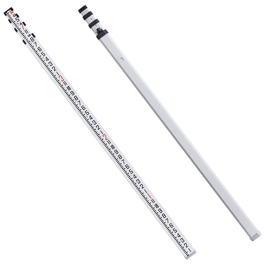 Aluminum Grade Rod, 14-Feet/8ths 4 Sections Telescopic Measuring Rod, Double-Sided Scale 1/8in Leveling Rod Stick, Aluminum Alloy Survey Rod w/ Bubble Level &Carrying Bag for Houses,Walls,Floors