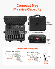 Hard Pistol Case, Heavy Duty Hard Gun Case with XPE Foam Lining, Waterproof Pistol Storage Box with Customizable Interior & Handle for Gun, Lenses, Camera, Gear, TSA Compliant, 556x455x225 mm