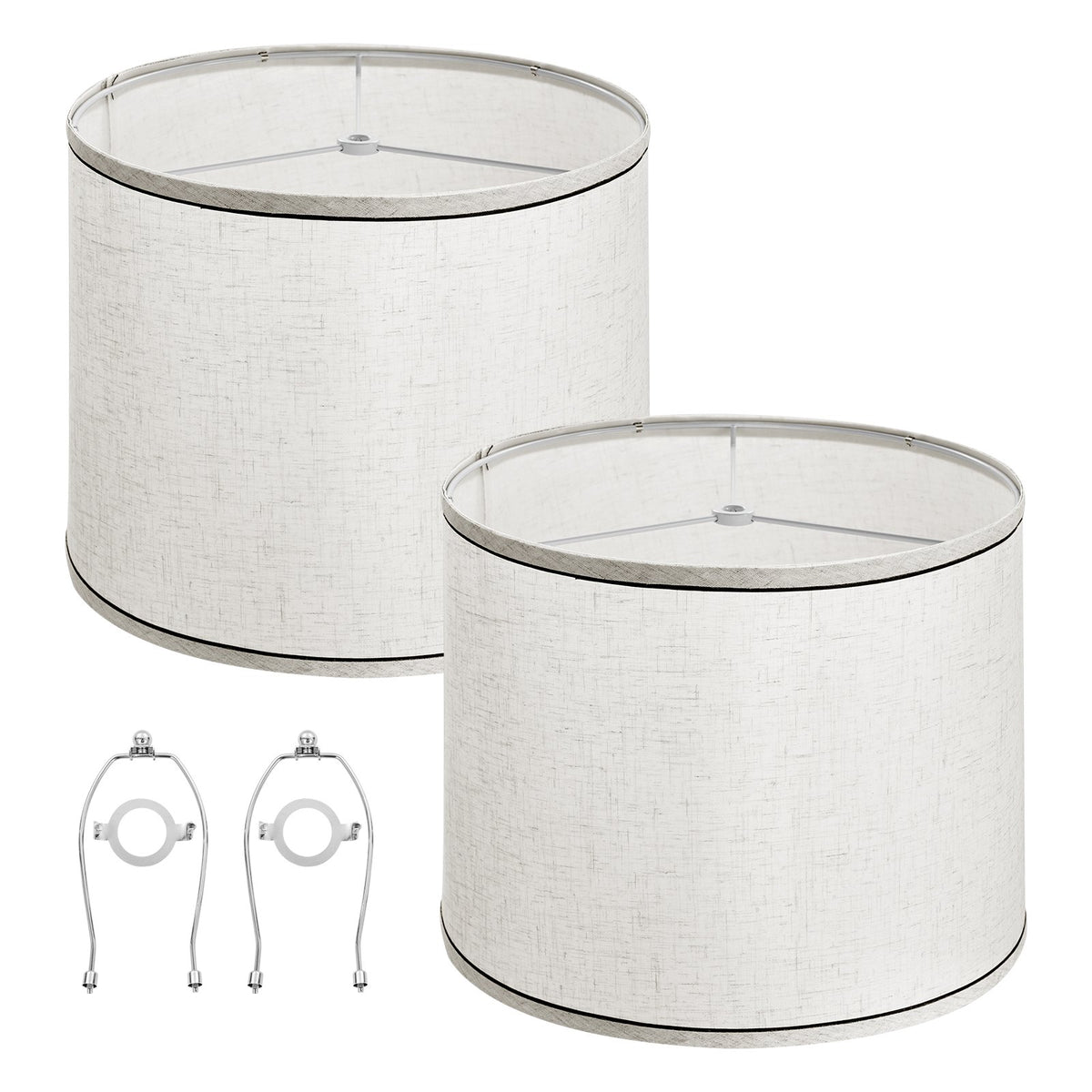 Lamp Shade 2 Set, 29 cm Top x 32 cm Bottom x 24.5 cm High (Spider Fitter), Medium Lampshade with Harp, Replacement Lamp Shade for Table & Floor Lamps Pendant Lights, Light Linen with Black Edge