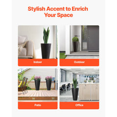 Tall Planter, Set of 2 Tall Round Tapered Planters, 59 cm Large Modern Gardening and Flower Plastic Pots, Decorative Tall Black Planter with Drainage Hole, for Porch, Patio, Indoor & Outdoor