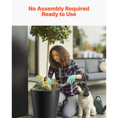Tall Planter, Set of 2 Tall Round Tapered Planters, 59 cm Large Modern Gardening and Flower Plastic Pots, Decorative Tall Black Planter with Drainage Hole, for Porch, Patio, Indoor & Outdoor