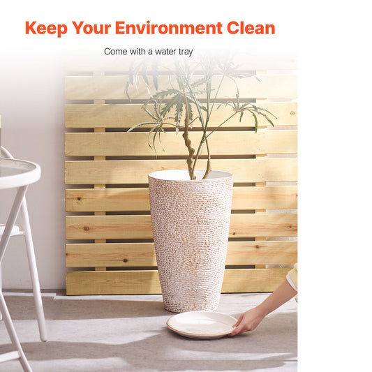 Tall Planter Set of 2 Round Tapered Plant Pots 53 cm for Outdoor Indoor