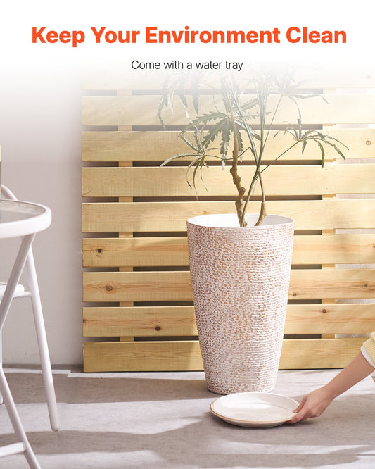 Tall Planter Set of 2 Round Tapered Plant Pots 53 cm for Outdoor Indoor