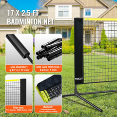 Badminton Net, Height Adjustable Volleyball Net, 17ft Wide Foldable Pickleball Net, Portable Easy Setup Tennis Net Set with Poles, Stand and Carry Bag, for Kids Backyard Game Indoor Outdoor Use
