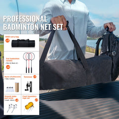 Badminton Net Set, Outdoor Backyard Beach Park Badminton Net, Portable Badminton Equipment Set, Adults Kids Badminton Net with Poles, Carrying Bag, 4 Iron Rackets, and 3 Nylon Shuttlecocks