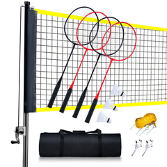 Badminton Net Set, Outdoor Backyard Beach Park Badminton Net, Portable Badminton Equipment Set, Adults Kids Badminton Net with Poles, Carrying Bag, 4 Iron Rackets, and 3 Nylon Shuttlecocks