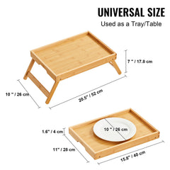 Bed Tray Table with Foldable Legs, Bamboo Breakfast Tray for Sofa, Bed, Eating, Snacking, and Working, Folding Serving Laptop Desk Tray, Portable Food Snack Platter for Picnic, 40x28 cm