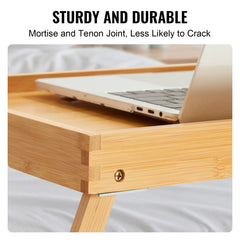 Bed Tray Table with Foldable Legs, Bamboo Breakfast Tray for Sofa, Bed, Eating, Snacking, and Working, Folding Serving Laptop Desk Tray, Portable Food Snack Platter for Picnic, 40x28 cm