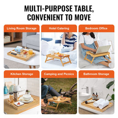Bed Tray Table with Foldable Legs, Bamboo Breakfast Tray for Sofa, Bed, Eating, Snacking, and Working, Folding Serving Laptop Desk Tray, Portable Food Snack Platter for Picnic, 40x28 cm