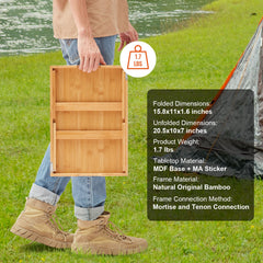 Bed Tray Table with Foldable Legs, Bamboo Breakfast Tray for Sofa, Bed, Eating, Snacking, and Working, Folding Serving Laptop Desk Tray, Portable Food Snack Platter for Picnic, 40x28 cm