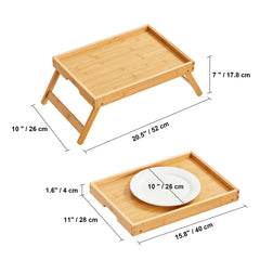 Bed Tray Table with Foldable Legs, Bamboo Breakfast Tray for Sofa, Bed, Eating, Snacking, and Working, Folding Serving Laptop Desk Tray, Portable Food Snack Platter for Picnic, 40x28 cm