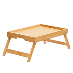Bed Tray Table with Foldable Legs, Bamboo Breakfast Tray for Sofa, Bed, Eating, Snacking, and Working, Folding Serving Laptop Desk Tray, Portable Food Snack Platter for Picnic, 40x28 cm