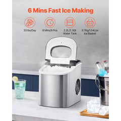 Portable Countertop Ice Maker 33Lbs/24H Self-Cleaning with Scoop Basket