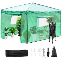 12\'x 8\'x 8\' Pop-Up Greenhouse, Set Up in Minutes, Portable Greenhouse with Doors & Windows. High Strength PE Cover & Powder-Coated Steel Construction