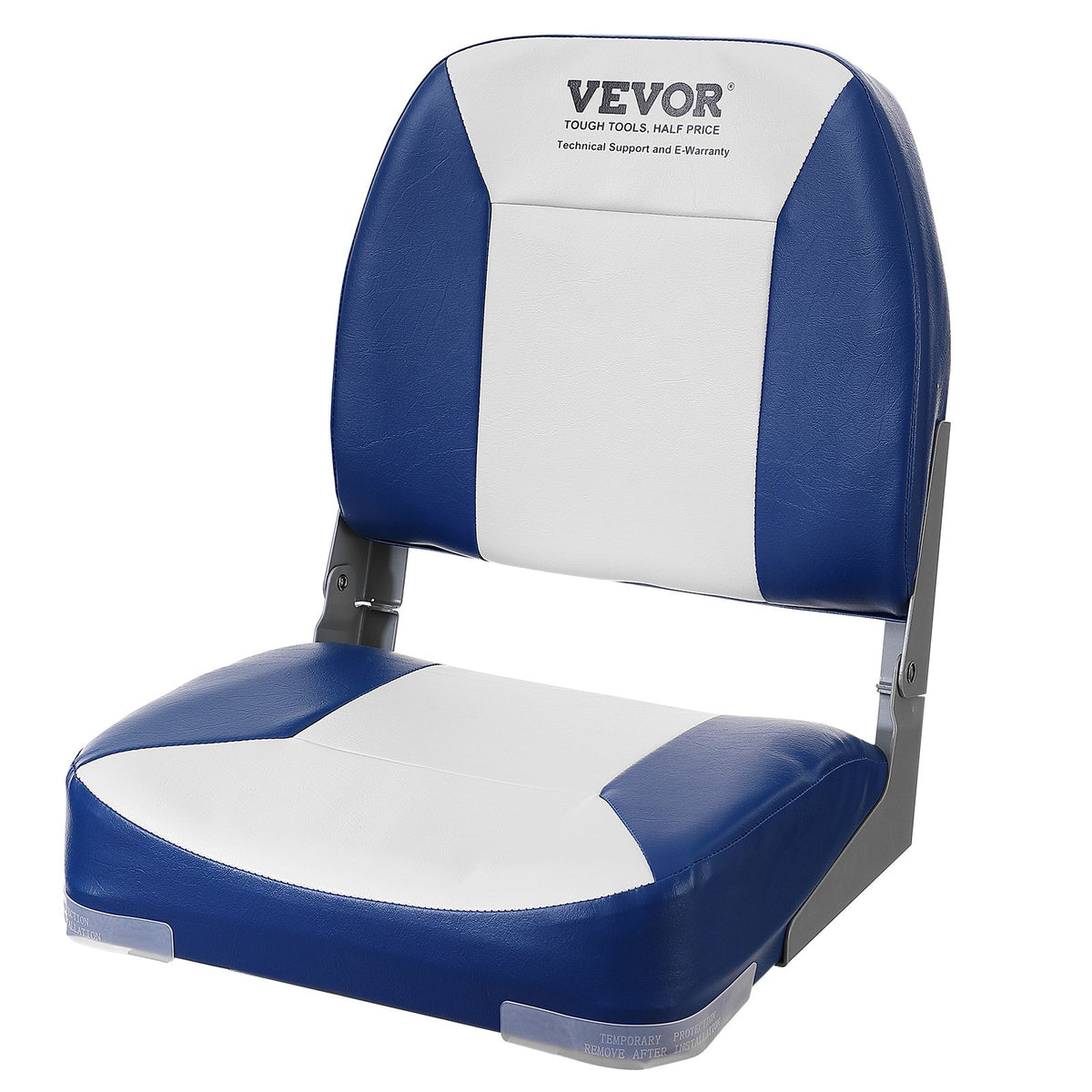 VEVOR Boat Seat, 480 mm Low Back Boat Seat, Folding Boat Chair with Thickened Sponge Padding and Hinge, Fold-Down Boat Captain Chair for Fishing Boat, Sightseeing Boat, Speedboat, Canoe, 1-Piece