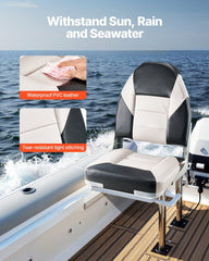 Boat Seat, High Backrest, Folding Fishing Boat Seat with Thickened Sponge Cushion & Waterproof PVC Leather, Aluminum Alloy Hinges, Flip Up Boat Seat for Boats, Yachts, Ships, Black & Grey