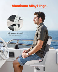 Boat Seat, High Backrest, Folding Fishing Boat Seat with Thickened Sponge Cushion & Waterproof PVC Leather, Aluminum Alloy Hinges, Flip Up Boat Seat for Boats, Yachts, Ships, Black & Grey