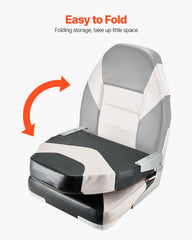 Boat Seat, High Backrest, Folding Fishing Boat Seat with Thickened Sponge Cushion & Waterproof PVC Leather, Aluminum Alloy Hinges, Flip Up Boat Seat for Boats, Yachts, Ships, Black & Grey