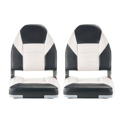Boat Seat, High Backrest, Folding Fishing Boat Seat with Thickened Sponge Cushion & Waterproof PVC Leather, Aluminum Alloy Hinges, Flip Up Boat Seat for Boats, Yachts, Ships, Black & Grey