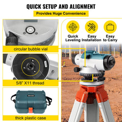 Automatic Optical Level 24X Optical Auto Level Kit High Precision Height/Distance/Angle Level Measure Builders Level with Magnetic Dampened Compensator and Transport Lock, IP54 Waterproof