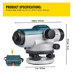 Automatic Optical Level 24X Optical Auto Level Kit High Precision Height/Distance/Angle Level Measure Builders Level with Magnetic Dampened Compensator and Transport Lock, IP54 Waterproof