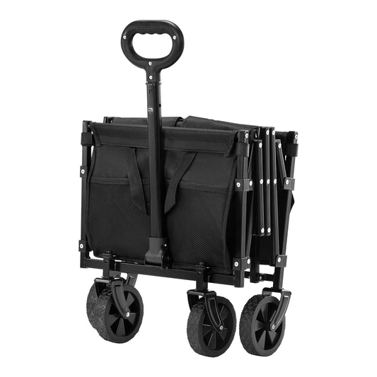 Collapsible Wagon Carts, 120L & 225LBS Folding Wagons with All-Terrain Wheels, Heavy Duty Outdoor Utility Cart with Adjustable Handle, Portable Camping Cart for Beach Grocery Garden Black