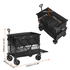 Foldable Double Decker Wagon, 400L Collapsible Wagon Cart with All-Terrain Wheels, Heavy Duty Folding Wagon Cart 350-450 lb Weight Capacity for Camping, Shopping, Garden, 52" Extra Long Extender