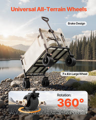 Collapsible Folding Wagon, 550lb Load & 220L, 2 in 1 Foldable Wagon Cart Converts to Bench, Utility Wagon with Adjustable Handle, Outdoor Cart for Groceries Shopping, Camping, Gardening