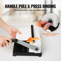 Coil Spiral Binding Machine, Manual Book Maker 34-Holes Binding 120 Sheets, Punch Binder with Adjustable Side Margin, for Letter Size, A4, A5