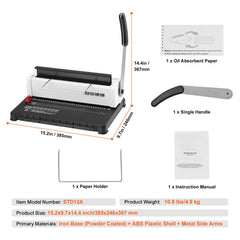 Coil Spiral Binding Machine, Manual Book Maker 34-Holes Binding 120 Sheets, Punch Binder with Adjustable Side Margin, for Letter Size, A4, A5