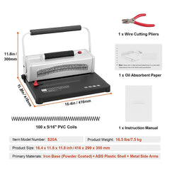 Coil Spiral Binding Machine, Manual Book Maker with Electric Binding, 46-Holes Binding 500 Sheets Punch Binder, with 100pcs 5/16'' Coil Binding Spines, for Letter Size, A4, A5