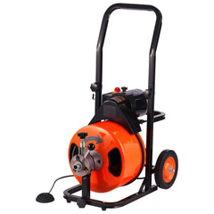 Drain Cleaner Machine 75FT x 1/2Inch, Auto Feed Sewer Snake Auger with 4 Cutter & Air-activated Foot Switch for 2" to 4" Pipes, Orange, Black