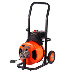 Drain Cleaner Machine 75FT x 1/2Inch, Auto Feed Sewer Snake Auger with 4 Cutter & Air-activated Foot Switch for 2" to 4" Pipes, Orange, Black