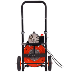 Drain Cleaner Machine 75FT x 1/2Inch, Auto Feed Sewer Snake Auger with 4 Cutter & Air-activated Foot Switch for 2" to 4" Pipes, Orange, Black