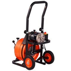 Drain Cleaner Machine 75FT x 1/2Inch, Auto Feed Sewer Snake Auger with 4 Cutter & Air-activated Foot Switch for 2" to 4" Pipes, Orange, Black