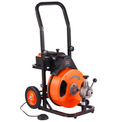 Drain Cleaning Machine 50 FT x 1/2 Inch, Sewer Snake Machine Auto Feed, Drain Auger Cleaner with 4 Cutter & Air-Activated Foot Switch for 1" to 4" Pipes