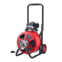 Drain Cleaner Machine 30m x 19mm, Auto Feed Sewer Snake Auger on Wheels, Portable Drain Cleaning Machine with 4 Cutters & Air-activated Foot Switch for 100mm to 200mm Pipes