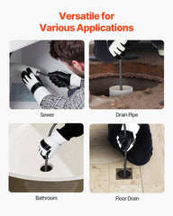 Drain Cleaner Machine 30m x 9.5mm, Auto Feed Sewer Snake Auger on Wheels, Portable Drain Cleaning Machine with 4 Cutters & Air-activated Foot Switch for 50mm to 100mm Pipes