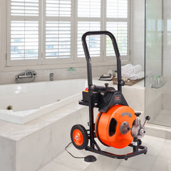 Drain Cleaner Machine 75FT x 3/8Inch, Auto Feed Sewer Snake Auger with 4 Cutter & Air-activated Foot Switch for 2" to 4" Pipes