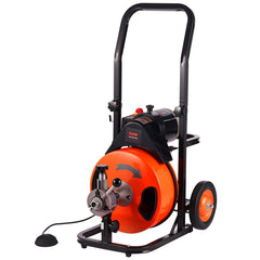 Drain Cleaner Machine 75FT x 3/8Inch, Auto Feed Sewer Snake Auger with 4 Cutter & Air-activated Foot Switch for 2" to 4" Pipes