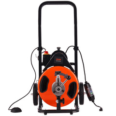 Drain Cleaner Machine 75FT x 3/8Inch, Auto Feed Sewer Snake Auger with 4 Cutter & Air-activated Foot Switch for 2" to 4" Pipes