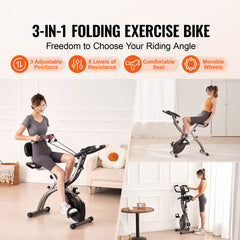 Folding Exercise Bike, Foldable Fitness Stationary Bike, Adjustable Magnetic Resistance Stationary Bike, Upright Indoor Cycling Bike for Home Gym Workout, Comfortable Seat Cushion, LCD Monitor
